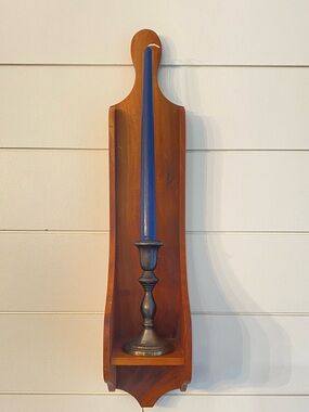 Handmade Primitive Wooden Wall Shelf Sconce Candle Shelf Colonial Vintage MCM